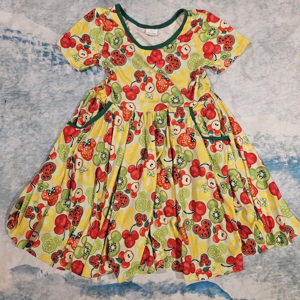 Milksilk Girls Dress 2XL 6/7T‎ Fruit Mickey Style Twirl Dress Pockets Soft